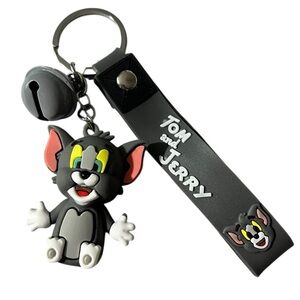 Adorable Tom from Tom and Jerry Silicone Keychain with wrist band and bell